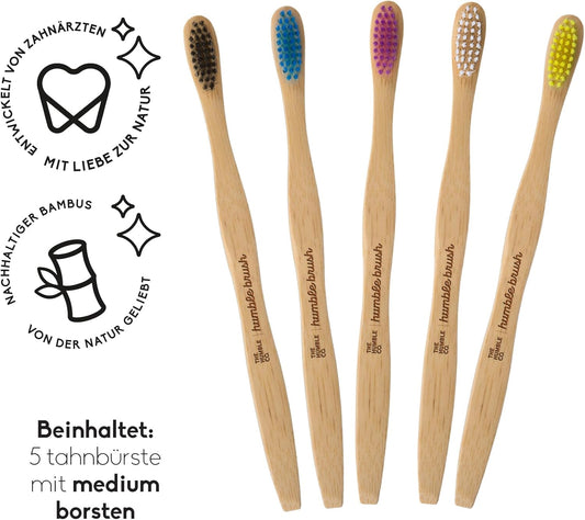The Humble Co. Bamboo Toothbrush Family Pack (5-P) | Medium Bristles | Biodegradable, Eco-Friendly, Vegan For Your Everyday Oral Care, Dentist Approved