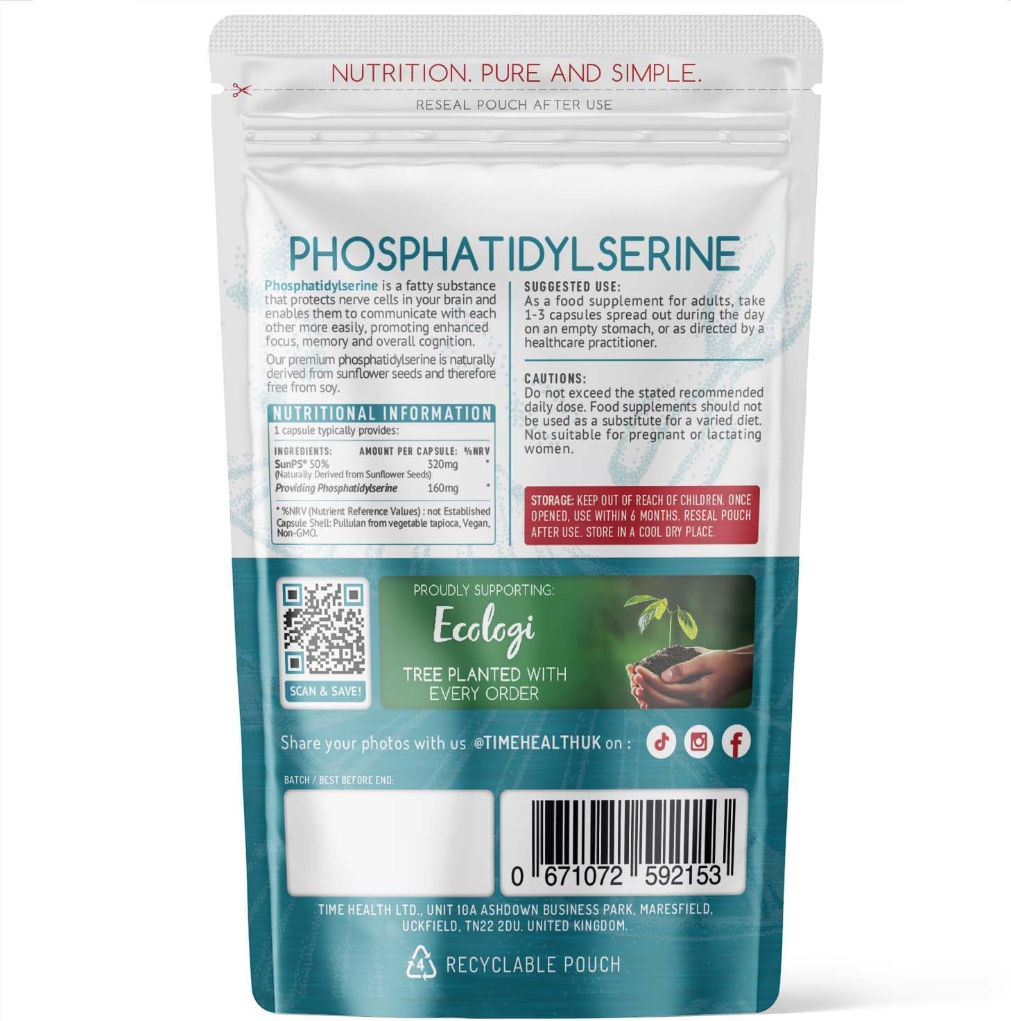 Phosphatidylserine - 160mg per Capsule - Naturally Derived from Sunflower Seeds - Premium Brand SunPS® - Soy Free - Vegan - Zero Additives - Pullulan (60 Capsules) : Amazon.co.uk: Health & Personal Care