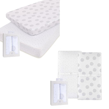 Changing Pad Cover And Pack N Play Sheet Set Bundle (Grey Dottie Collection)