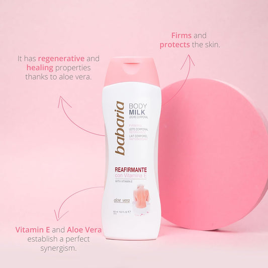 Babaria Firming Body Milk - Soothing And Smoothing Properties - Helps Protects And Regenerates Your Epidermis - Infused With Aloe Vera And Vitamin E - Suitable For All Skin Types - 16.6 Oz