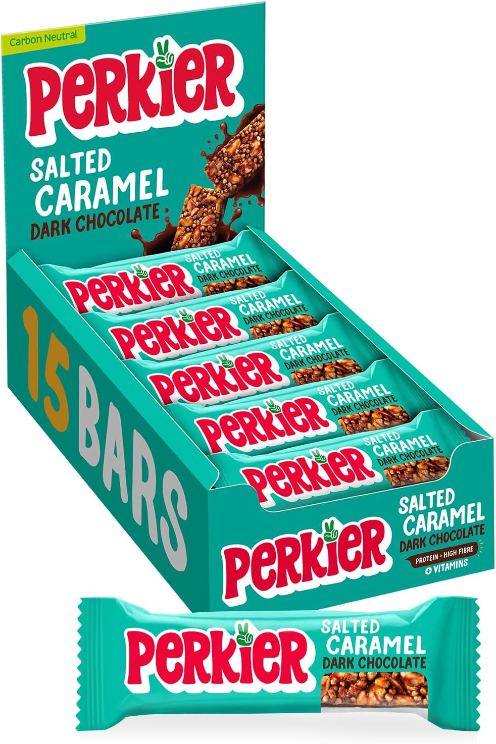 Perkier Cocoa Orange Bars (18 Pack) – Vegan – Gluten Free – High Fibre – Lower Sugar - Protein - Natural Ingredients – Lower Calorie