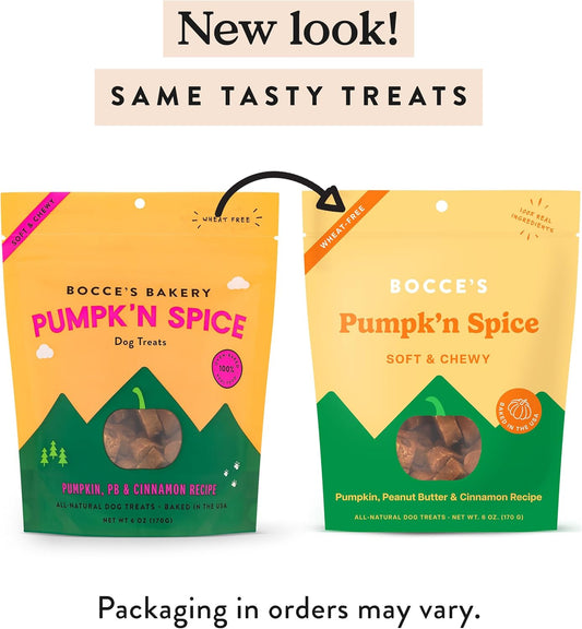 Bocce’S Bakery Pumpk'N Spice Treats For Dogs, Wheat-Free Everyday Dog Treats, Made With Real Ingredients, Baked In The Usa, All-Natural Soft & Chewy Cookies, Pumpkin, Peanut Butter, & Cinnamon, 6 Oz