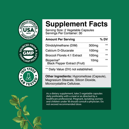 Extra Strength Diindolylmethane Dim Supplement - Dim Complex Men And Womens Hormone Balance Supplement With Dim Sgs And Calcium D-Glucarate - Herbal Dim Supplement For Men And Women