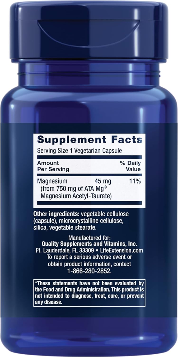 Life Extension Calm-Mag - Bioavailable Form of Magnesium Acetyl Taurinate Supplement for Relaxation and Stress Management - Gluten Free, Non-GMO, Vegetarian - 30 Capsules