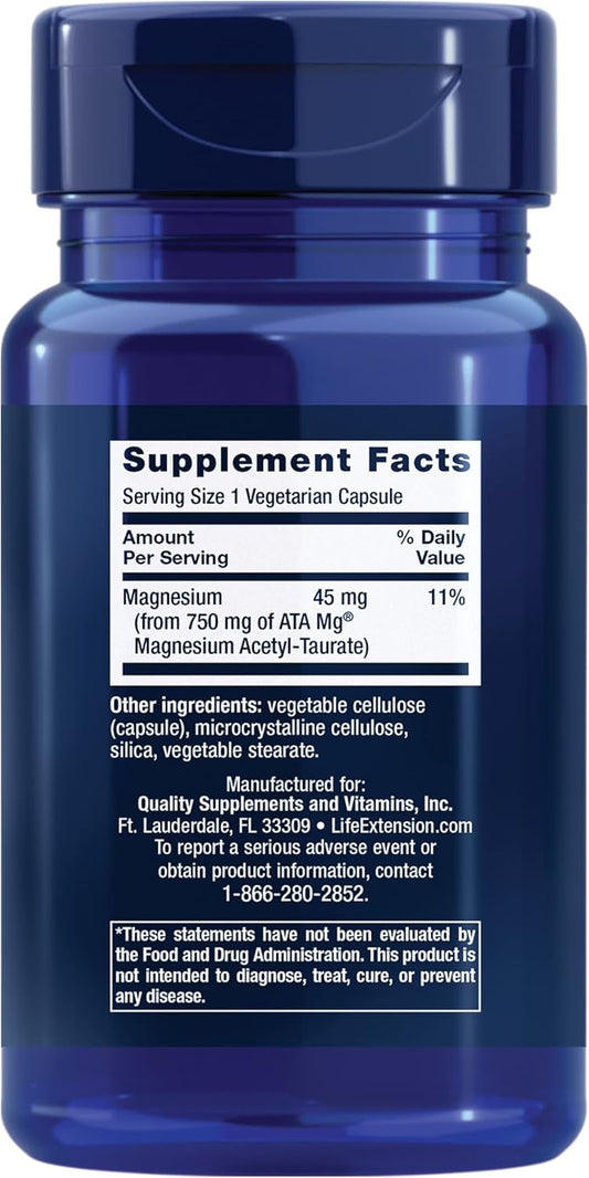 Life Extension Calm-Mag - Bioavailable Form Of Magnesium Acetyl Taurinate Supplement For Relaxation And Stress Management - Gluten Free, Non-Gmo, Vegetarian - 30 Capsules