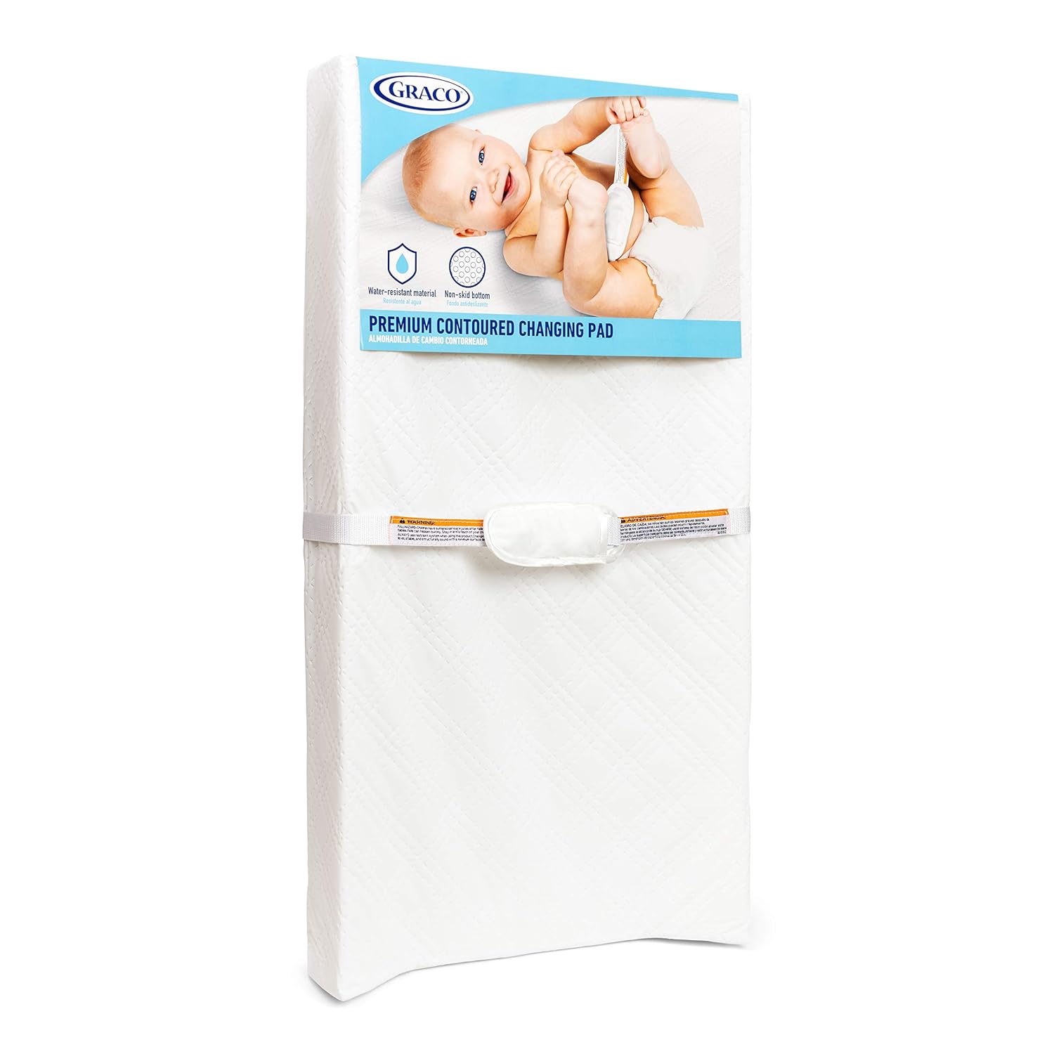 Graco Premium Contoured Changing Pad – Greenguard Gold Certified, Water-Resistant, Ultra-Soft Buckle Cover, Contoured Baby Changing Pad, Fits Most Standard-Size Changing Toppers, Non-Skid Bottom