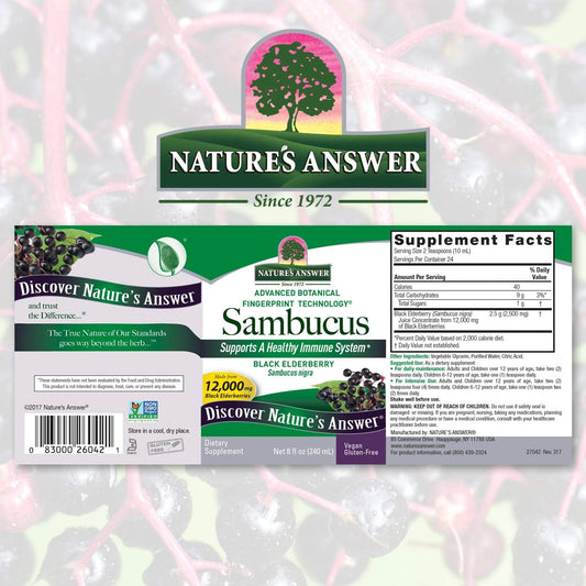 Nature's Answer Sambucus Elder Berry Extract Syrup 8  ( 3 Pack ) | Daily Immune Support | Packed with Antioxidants | Family Friendly | ue Season Defender