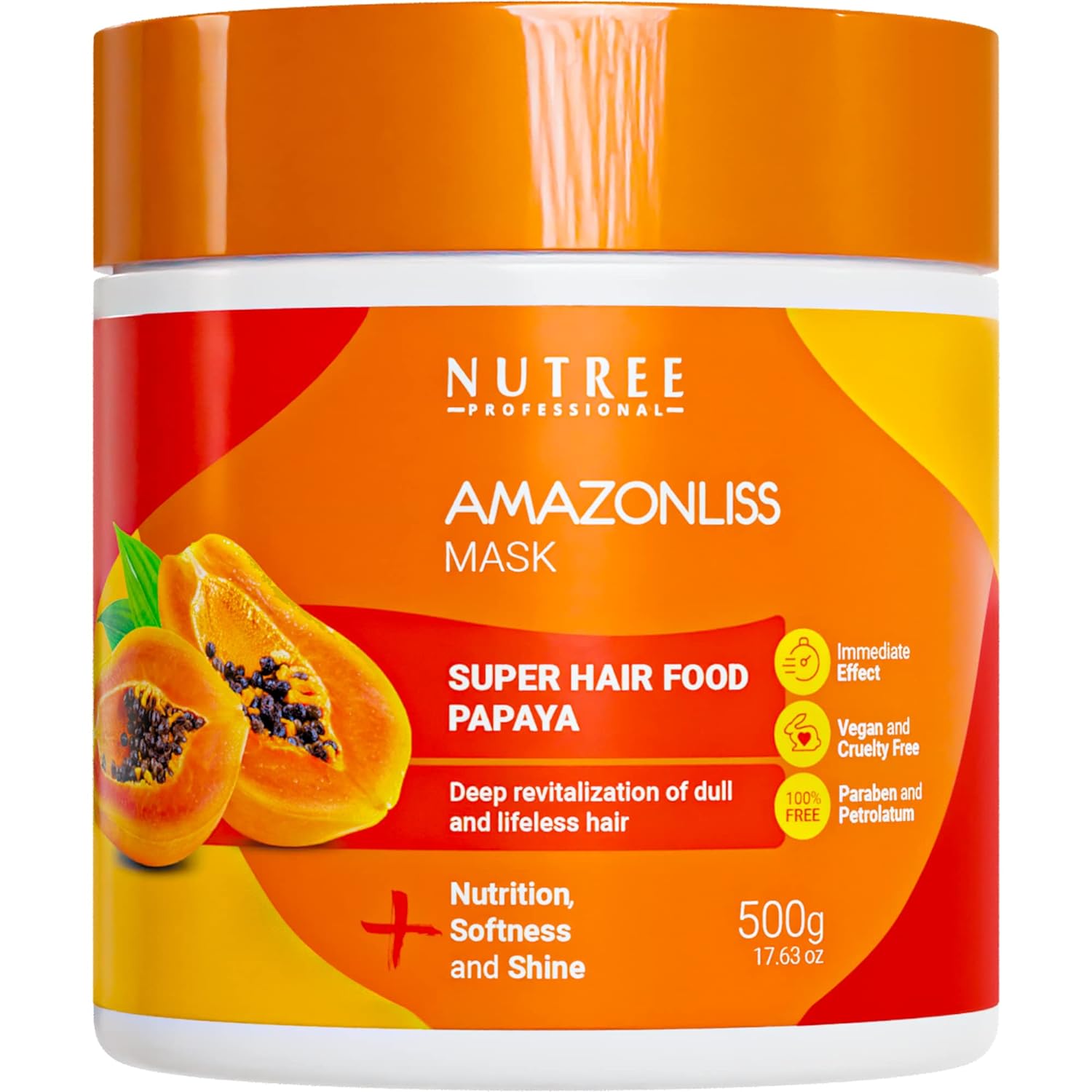 Amazonliss Hair Mask Papaya Power Revitalizing 17.63 fl Oz - 1 Minute Superfood Treatment for Dry, Damaged, and Frizzy Hair