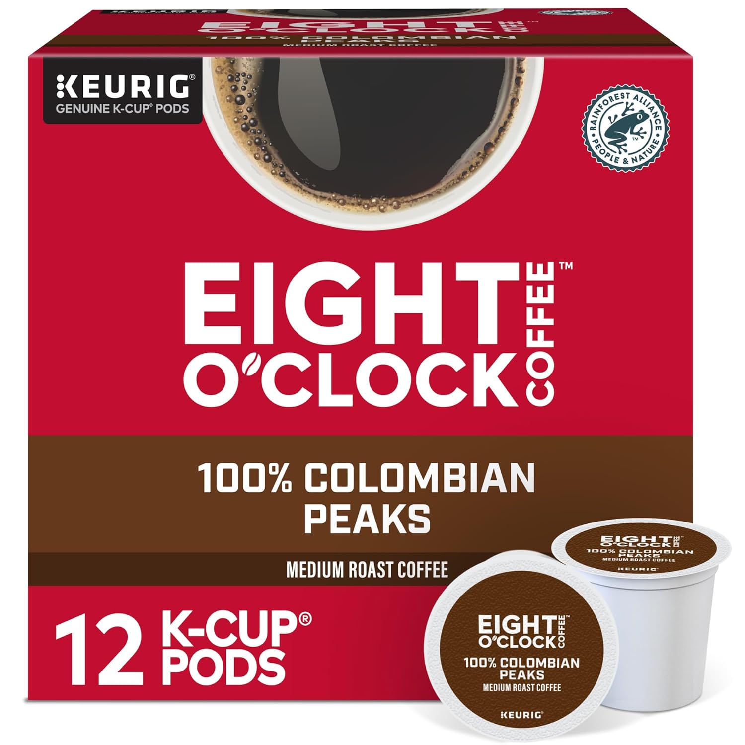 Eight O'Clock Coffee Colombian Peaks, Keurig Single Serve K-Cup Pods, Medium Roast, 12 Count, Pack Of 6