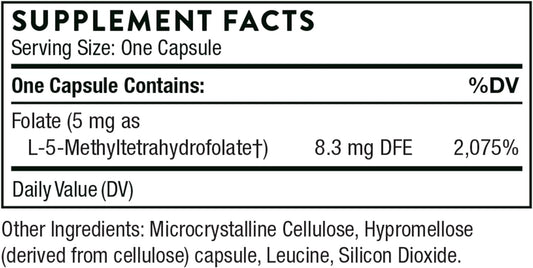 Thorne 5-Mthf - Methylfolate (Active B9 Folate) Supplement - Supports Cardiovascular Health, Fetal Development, Nerve Health, Methylation, And Homocysteine Levels - 60 Capsules - 5-Mthf 5Mg