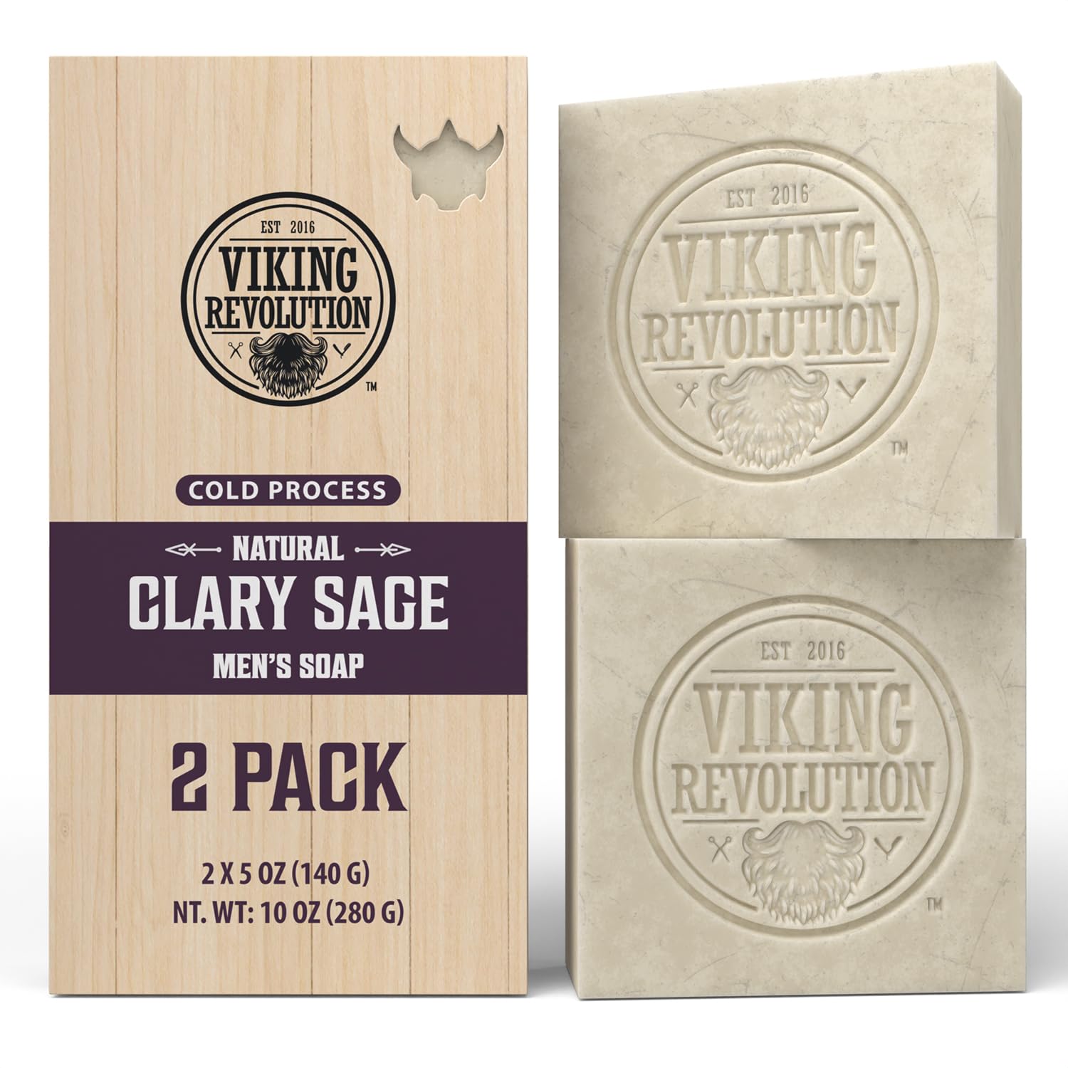 Viking Revolution Clary Sage Natural Soap For Men - Mens Soap Bar With Essential Oils Cold Pressed Bar Soap For Men - Nourishing Mens Bar Soap With Coconut Oil, Shea Oil, Almond Oil (2 Pack)