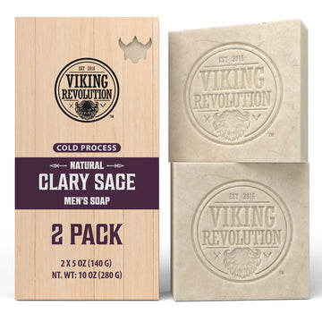 Viking Revolution Clary Sage Natural Soap For Men - Mens Soap Bar With Essential Oils Cold Pressed Bar Soap For Men - Nourishing Mens Bar Soap With Coconut Oil, Shea Oil, Almond Oil (2 Pack)