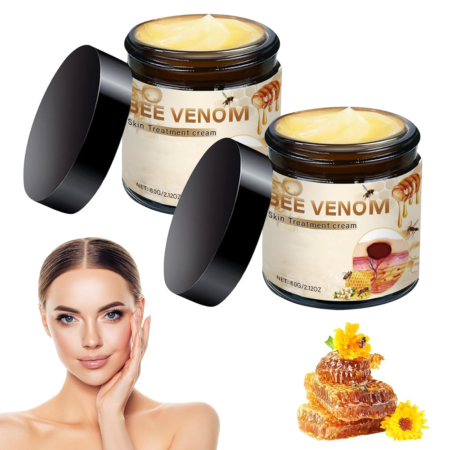 Bee Venom Skin Treatment Cream, Bee Venom Comprehensive Skincare Cream, 2025 New Professional Bee Venom Gel, Bee Venom Moisturizing Gel For All Skin Types (2Pcs)