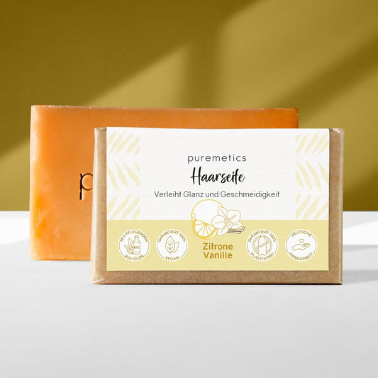 Puremetics Hair Soap 'Lemon Vanilla' | Solid Shampoo | Natural Organic Soap Hair
