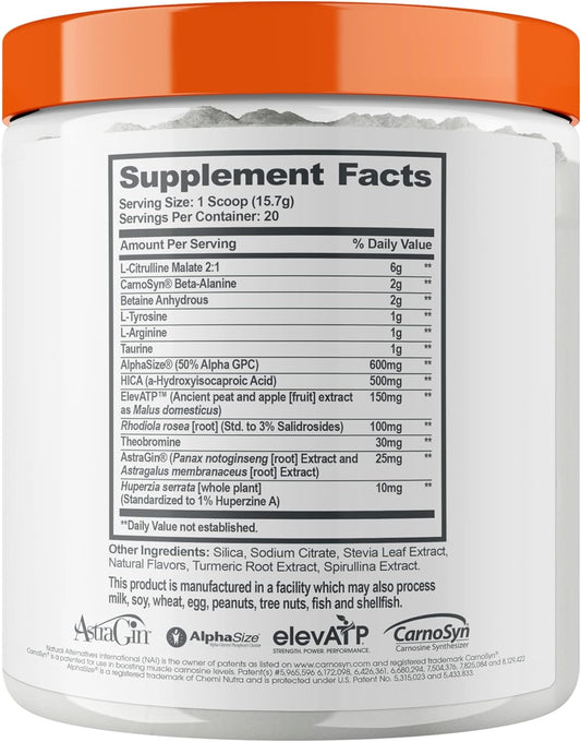 Genius Pre Workout Powder, Sour Apple - All-Natural Nootropic Pre-Workout & Caffeine-Free Nitric Oxide Booster Supplement With Beta Alanine & Alpha Gpc - No Artificial Flavors, Sweeteners, Or Dyes