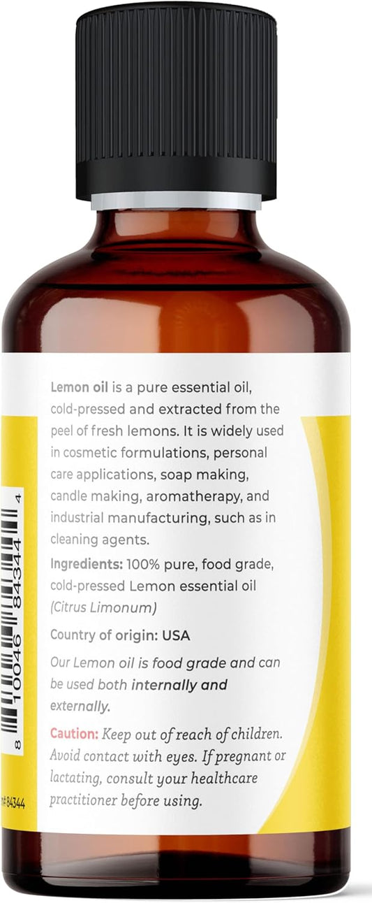 Viva Doria 100% Pure Lemon Essential Oil, Undiluted, Food Grade, Southwest - Usa Lemon Oil, 118 Ml (4 Fl Oz)