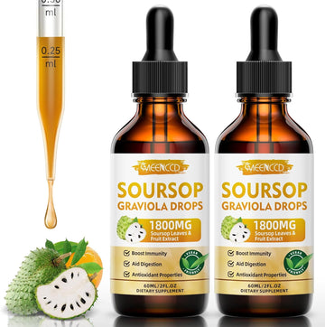 Soursop Graviola Liquid Drops 1800Mg For Cell Support & Regeneration, Immune Boost, Relax, Liver And Zzz, Soursop Bitters Liquid, Herbal Goodness, Vegan, Sugar Free, Apple Flavor, 2 Fl Oz