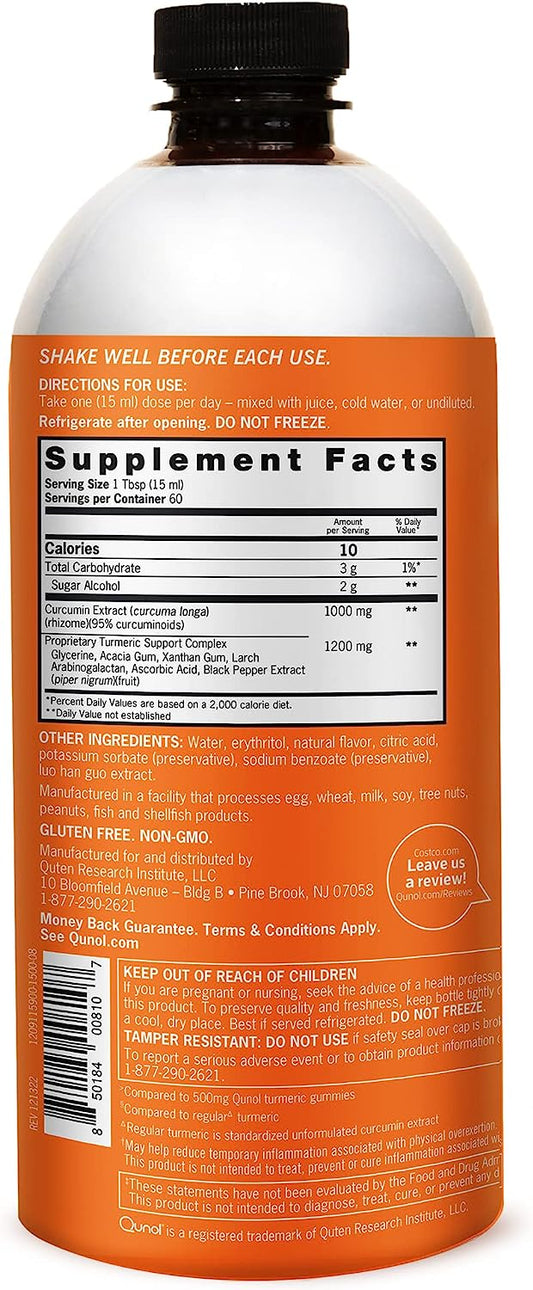 Qunol Liquid Turmeric Curcumin with Black Pepper, Turmeric Supplement 1000mg, Extra Strength, Joint Health, 60 Servings, 30.4 fl oz