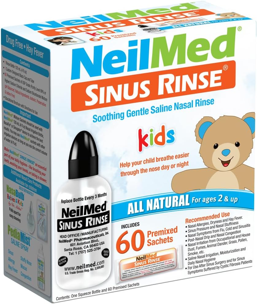 Neilmed'S Sinus Rinse, Pediatric, Complete Saline Nasal Rinse Kit 60 Premixed Packets