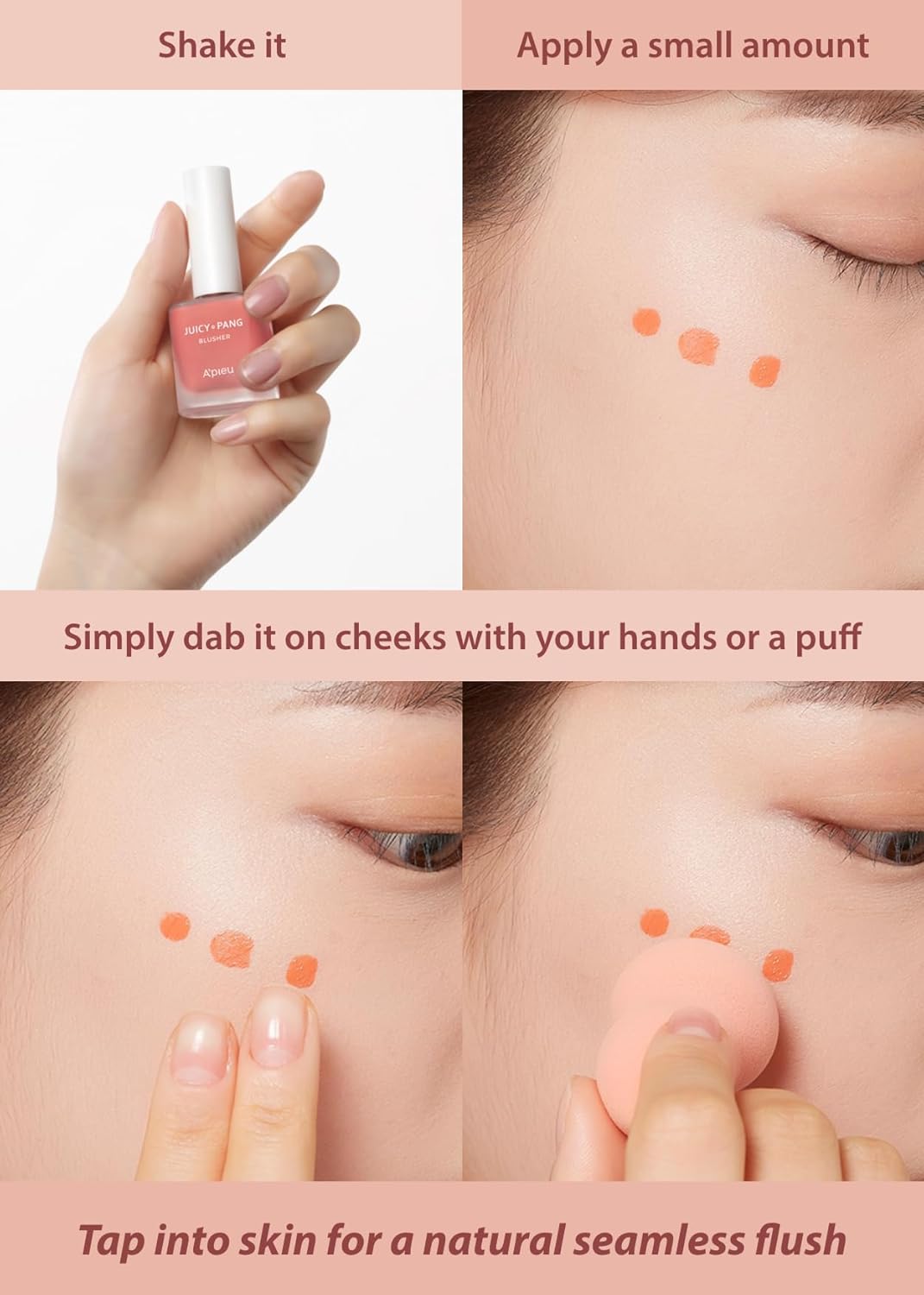 A'Pieu Juicy-Pang Water Blusher [Rd01] (0.31 Fl Oz) - Dewy-Liquid Cheek Color With Fruity Tint And Soft Blendable Texture. Fruit Extract Blend, Rose Flower Water. : Beauty & Personal Care