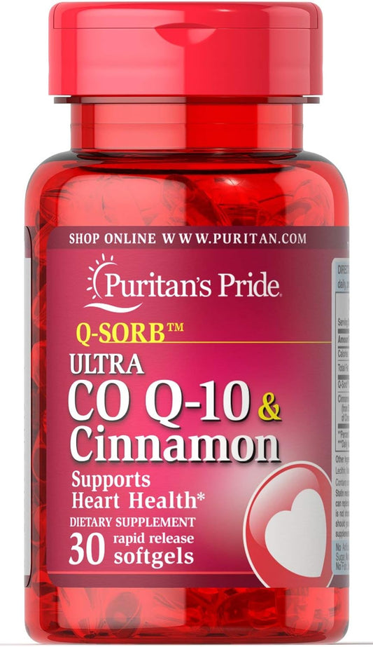 Puritan's Pride Q-Sorb Ultra Co Q-10 200 mg & Cinnamon 1000 mg-30 Rapid Release Softgels