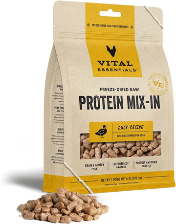 Vital Essentials Freeze Dried Raw Protein Mix-In Dog Food Topper, Duck Mini Nibs Topper For Dogs, 6 Oz