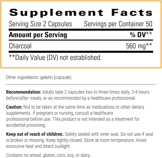 Integrative Therapeutics Activated Charcoal - Gluten Free - Dairy Free - 100 Capsules