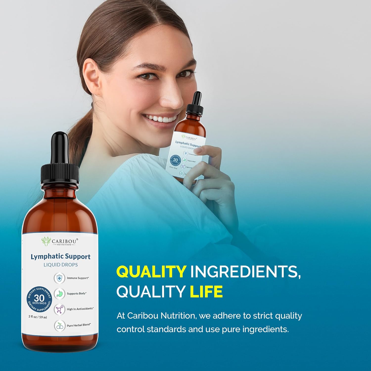 Caribou Nutrition Lymphatic Drainage Drops - Lymphatic Drainage Supplements for Immune Support | High Potency Lymphatic Support Drops with Elderberry and Echinacea | 30 Servings - 2oz : Health & Household