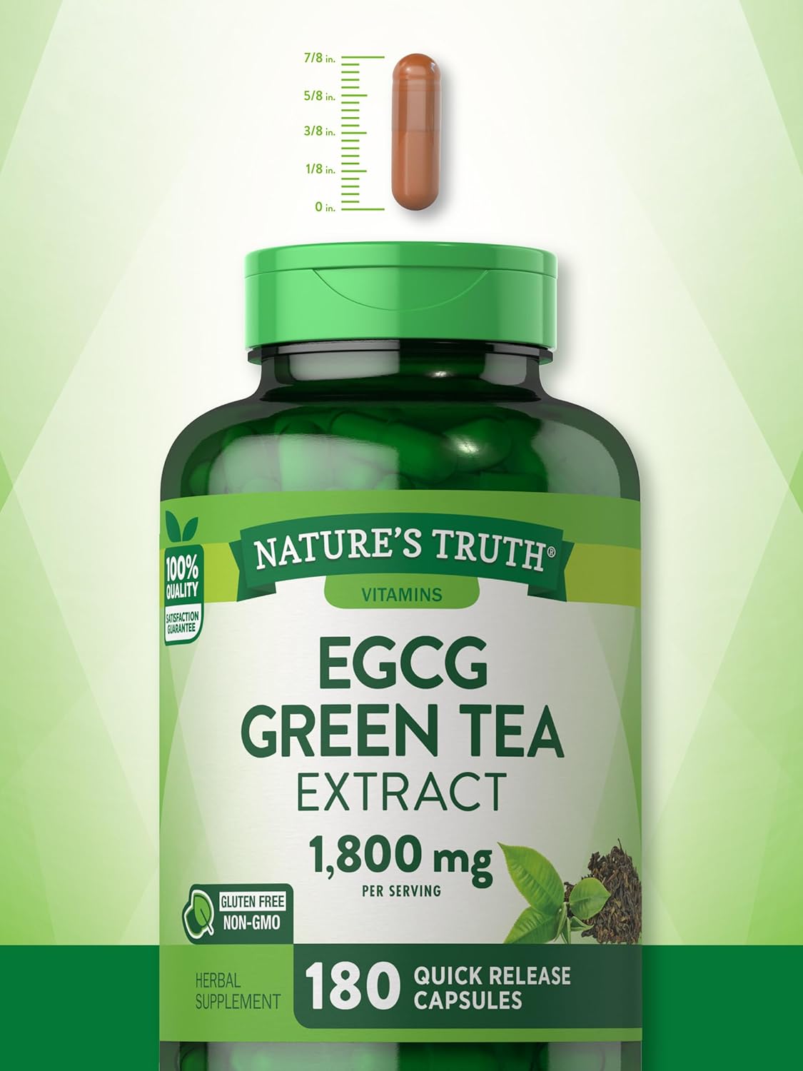 Nature'S Truth Green Tea Extract Capsules | 180 Count | 1800Mg | 45% Egcg Pills | Non-Gmo & Gluten Free Supplement