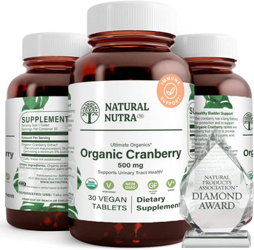 Natural Nutra Organic Cranberry Extract Supplement, Pills for Uniary Tract Health, Help Heart and Bone Health 30 Tablets, One Month Supply