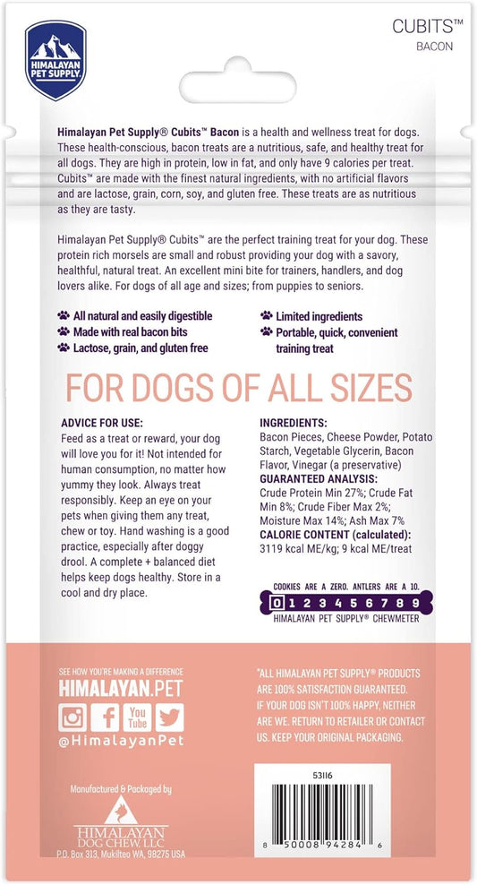 Himalayan Pet Supply Cubits With Bacon | Natural Training Treat | No Crumbs - No Sticky Mess | Gluten - Lactose - Soy - Grain Free | 3.5 Oz Per Pouch, Cubits Bacon