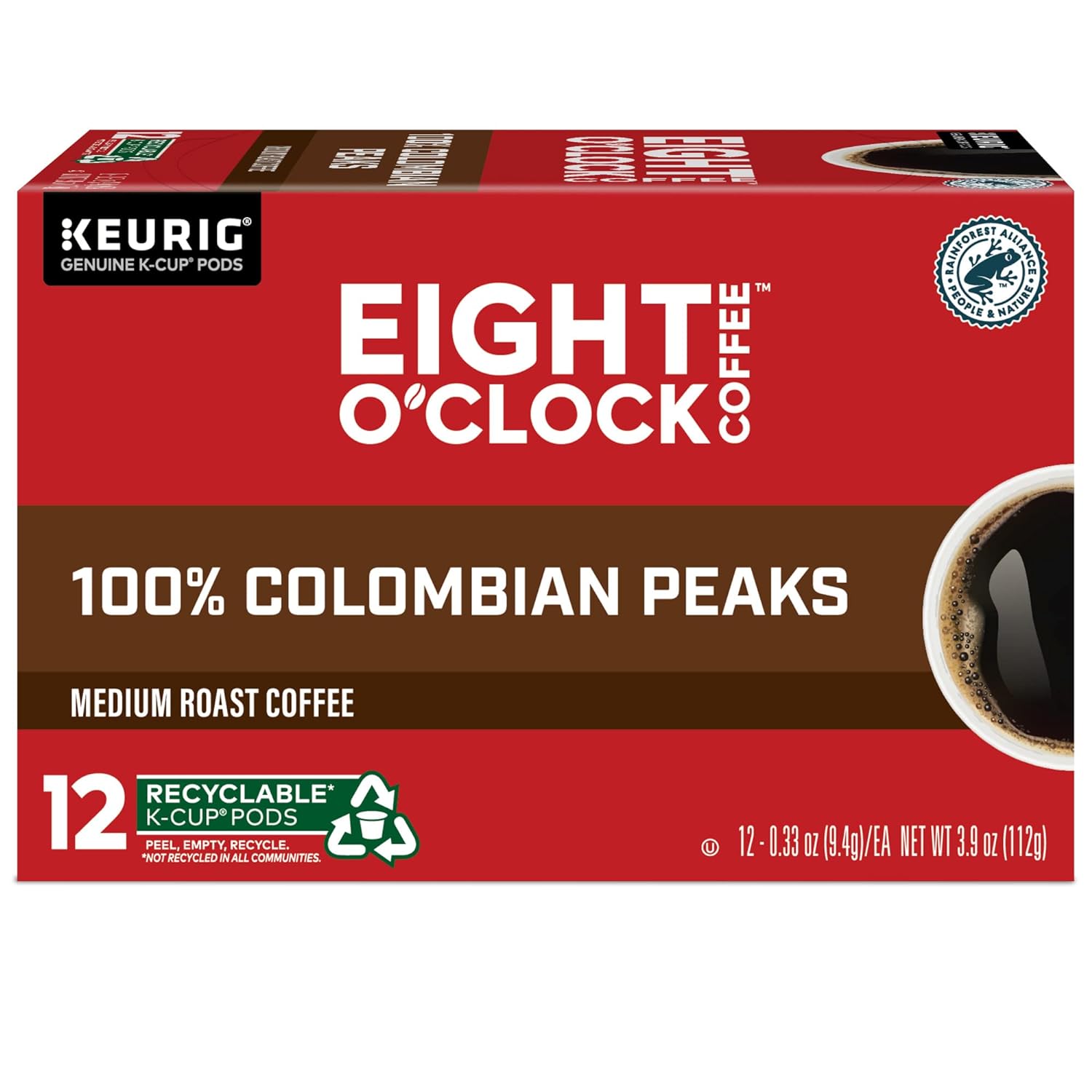 Eight O'Clock Coffee Colombian Peaks, Keurig Single Serve K-Cup Pods, Medium Roast, 12 count, pack of 6