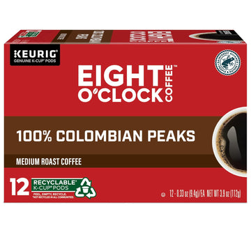 Eight O'Clock Coffee Colombian Peaks, Keurig Single Serve K-Cup Pods, Medium Roast, 12 count, pack of 6