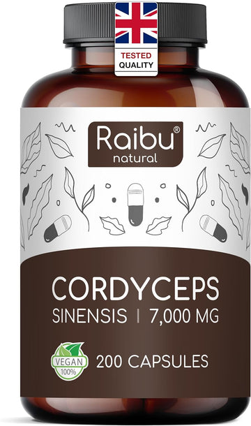 Raibu Cordyceps Capsules - 21000Mg Mushroom Content Per Daily Dose (10:1 Extract) - 200 Vegan Capsules - Cordyceps Supplement With Black Pepper & Vitamin C For Well-Being - No Additives & Lab Tested