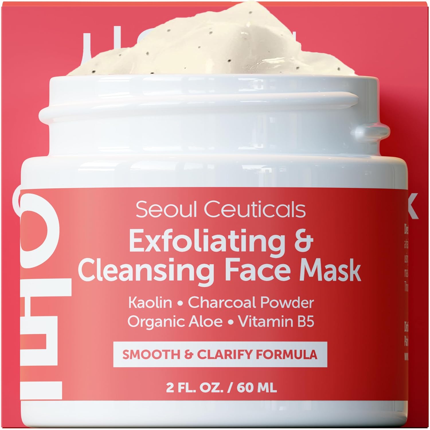 Seoulceuticals Korean Face Scrub - Exfoliating Face Mask Skincare K Beauty Mask For Glass Skin - Kaolin Clay + Charcoal Cream Exfoliant Mask 2Oz