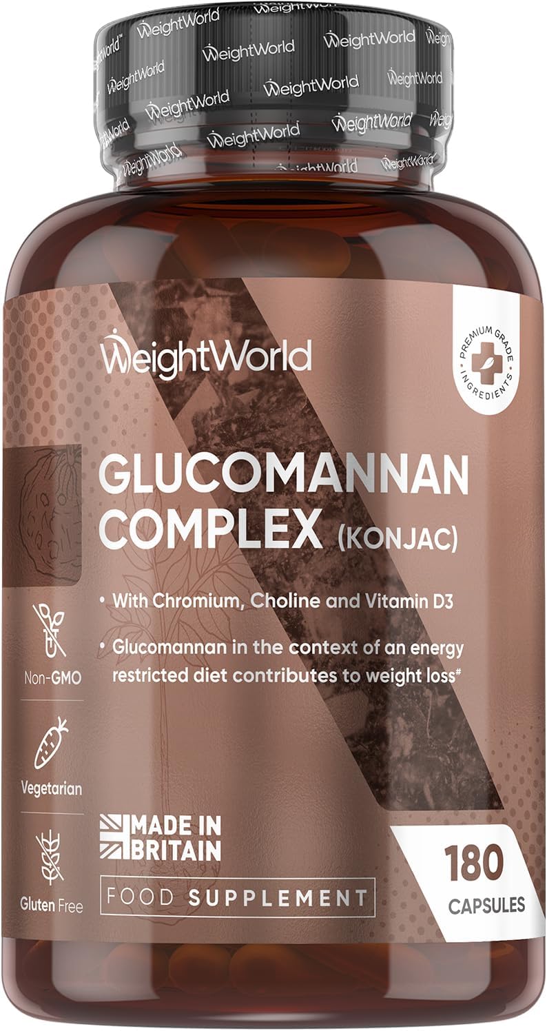 Glucomannan Capsules From Konjac Root - 180 Glucomannan Powder Capsules - With Choline, Chromium, Vitamin D3 & Vitamin B3 - Non-Gmo, Gluten-Free & Vegetarian-Friendly - 1 Month Supply - Made In The Uk