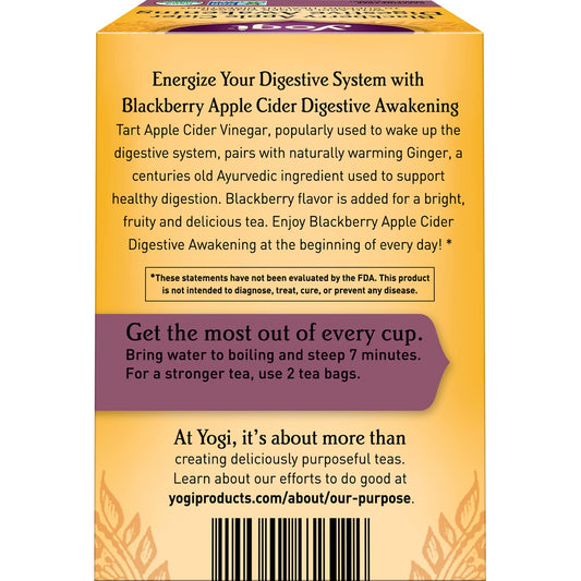 Yogi Organic Blackberry Apple Cider Digestive Awakening Herbal Tea, Caffeine Free, 16 Counts (Pack Of 6)