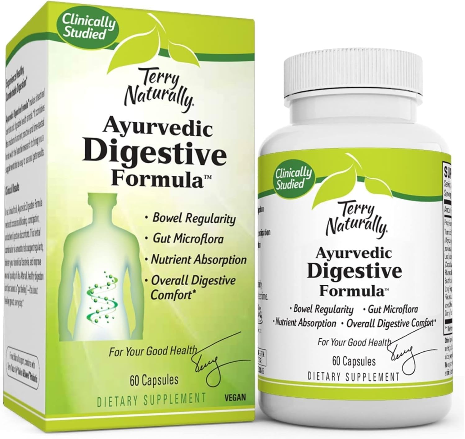 Terry Naturally Ayurvedic Digestive Formula - 60 Capsules - Promotes Bowel Regularity, Gut Microflora & Nutrient Absorption - Non-GMO, Vegan, Gluten Free - 30 Servings