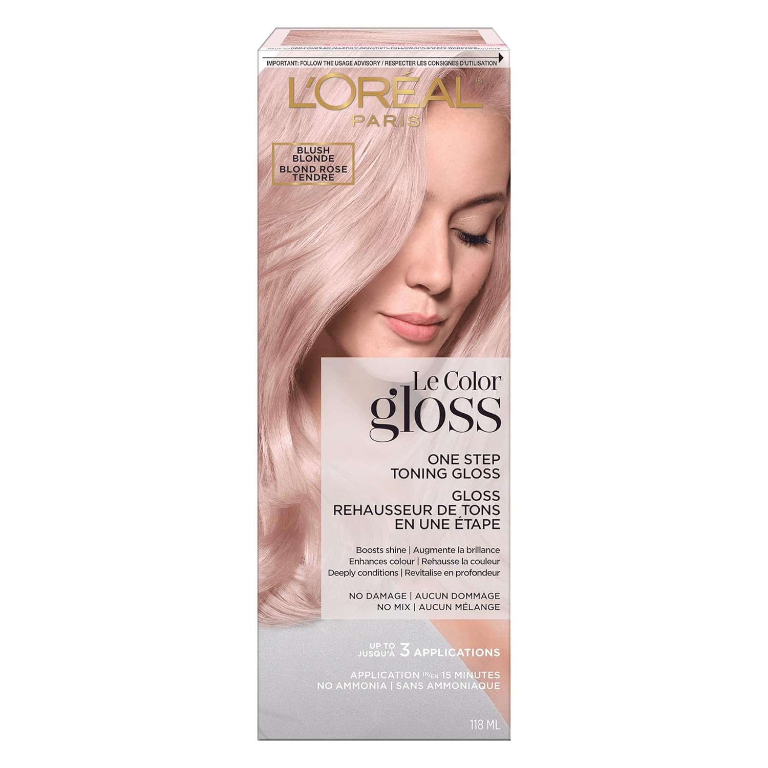 L'Oreal Paris Le Color Gloss One Step In-Shower Toning Hair Gloss, Neutralizes Brass, Conditions & Boosts Shine, Blush Blonde, 4 Fl Oz