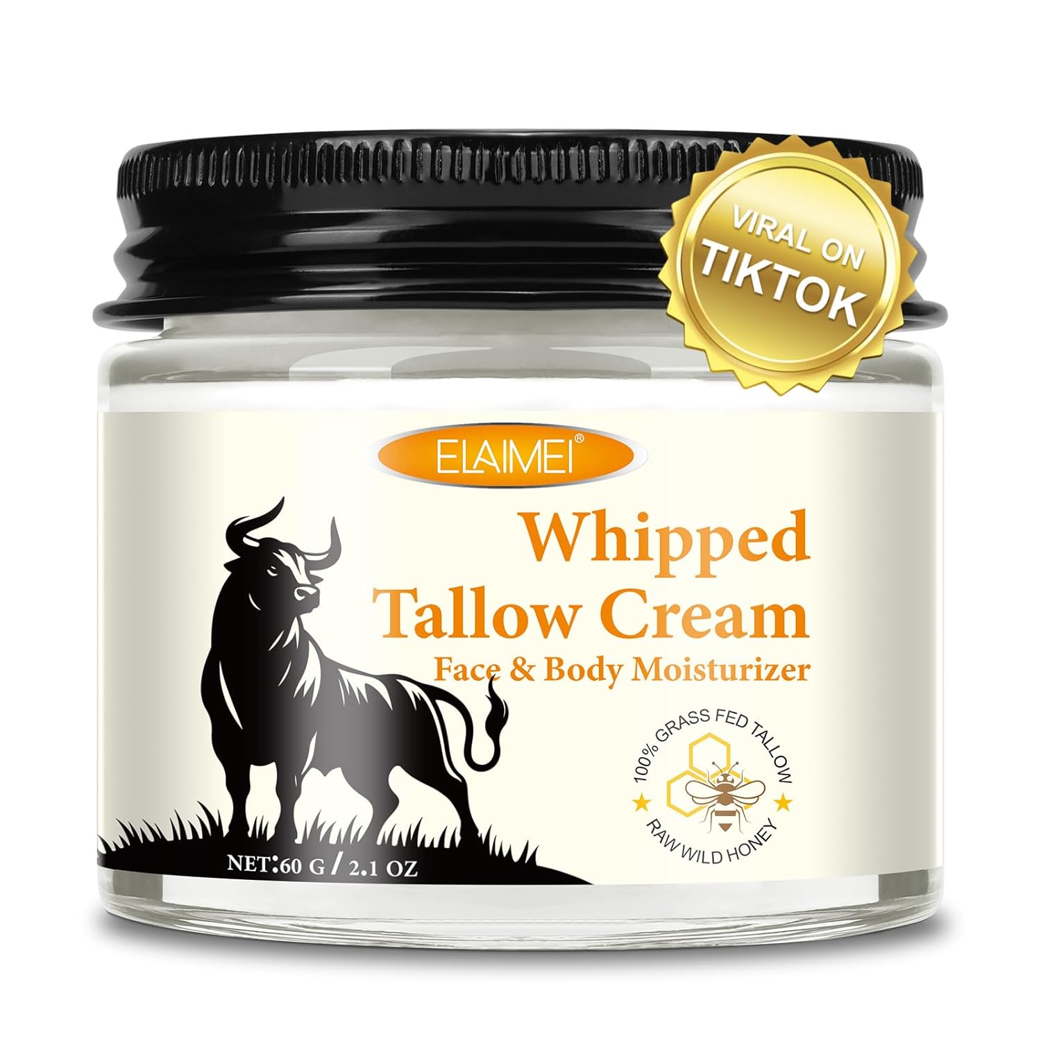 Beef Tallow For Skin, Whipped Tallow & Honey Balm, Organic Tallow Face Moisturizer, Natural Grass-Fed Beef Tallow Cream With Raw Honey For Deep Hydration & Sensitive Skin Care (2.1Oz)