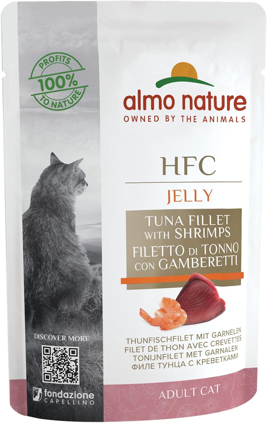 almo nature HFC Jelly Wet Cat Food Pouch with Tuna & Shrimps (Pack of 24 x55g)?5045