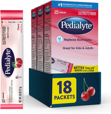Pedialyte Electrolyte Powder Packets, Cherry, Hydration Drink, 18 Sing