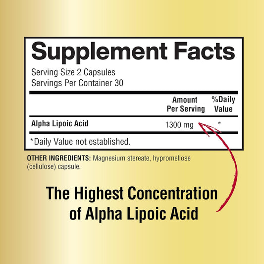 Alpha Lipoic Acid Capsules 1300Mg Per Serving - 30 Servings Per Bottle - Antioxidant Support For Overall Health