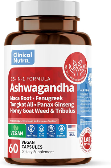 Ashwagandha 5000mg Maca Root 2000mg Fenugreek 3000mg Tongkat Ali Ginseng Supplement l 60 Vegan Thyroid Capsules l USA Made