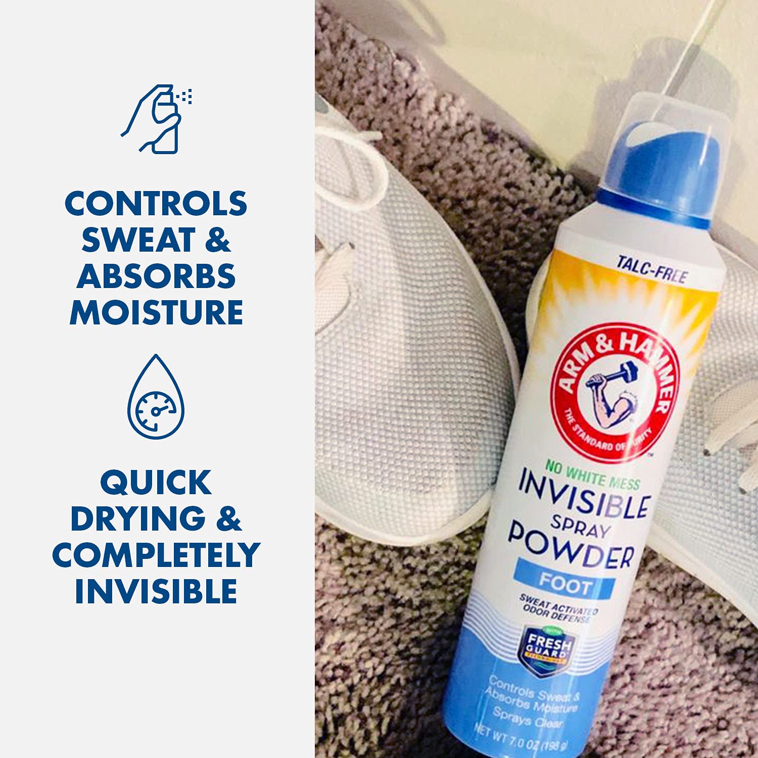 Arm & Hammer Invisible Foot Powder Spray, Clear Talc-Free Foot Odor & Sweat Control, Foot Spray Odor Eliminator Spray, Foot Odor Eliminator For Men & Women, Foot Odor Spray, 7 Oz (3 Pack) : Health & Household