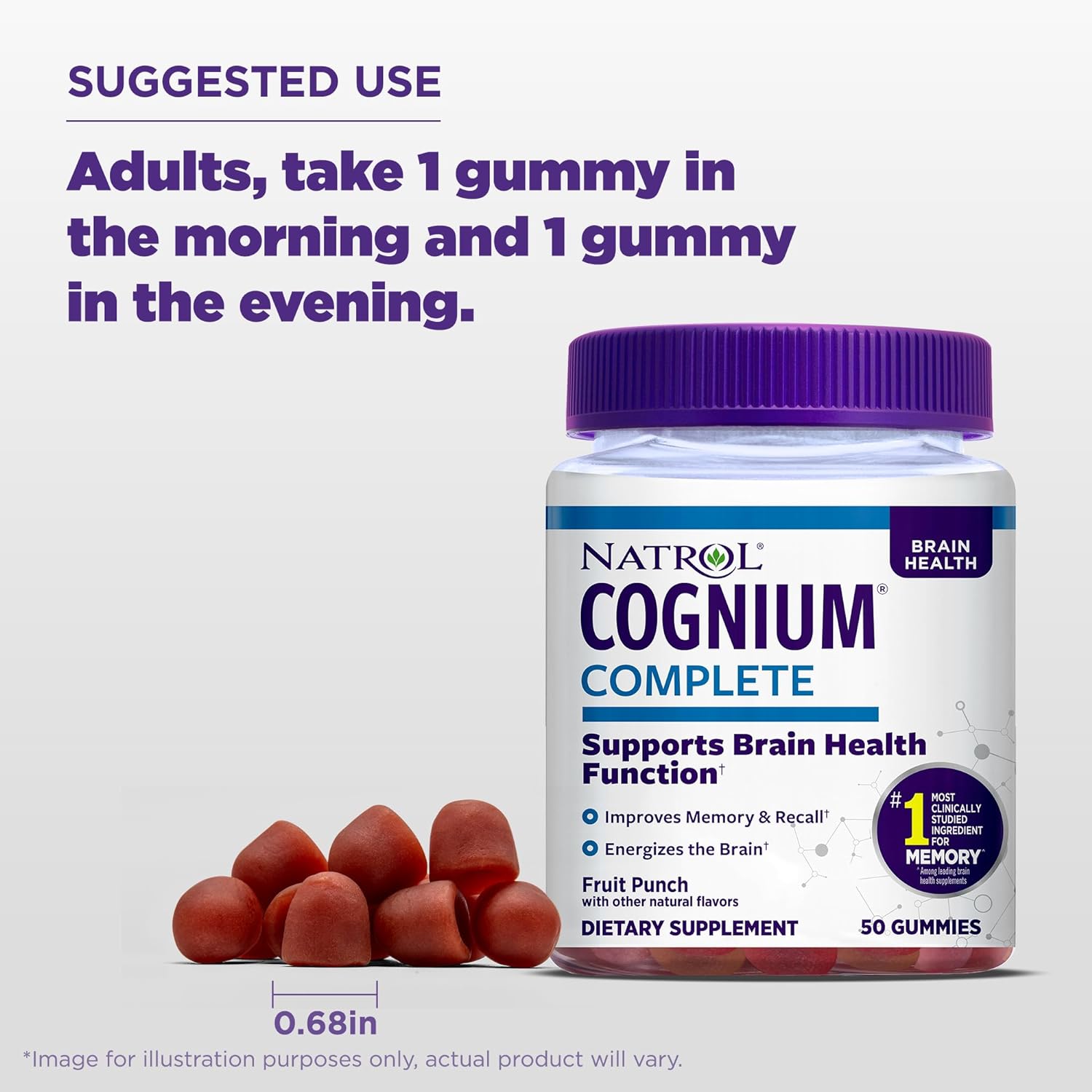 Natrol Cognium Complete Gummies, Brain Health Support, Improves Memory & Clarity, Fruit Punch Flavored Dietary Supplement, Drug Free, 100mg, 50 Gummies : Health & Household