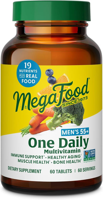 Megafood Men'S 55+ One Daily - Multivitamin For Men With Vitamin B12, C, D & Zinc - Optimal Aging & Immune Support Supplement - Vegetarian - Made Without 9 Food Allergens - 120 Tabs