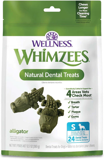 Whimzees By Wellness Alligator Natural Dental Chews For Dogs, Long Lasting Treats, Grain-Free, Freshens Breath, Small Breed, 24 Count