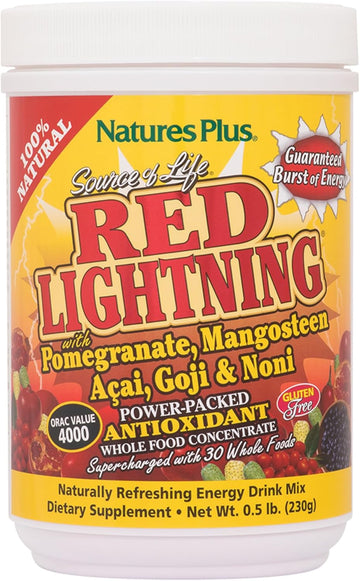 Natures Plus Source Of Life Red Lightning Energy Drink Powder - .5 Lbs - Mixed Berry Flavor - Natural Energy Boost - With Whole Foods, Antioxidants & Red Superfoods - Gluten-Free - 38 Servings