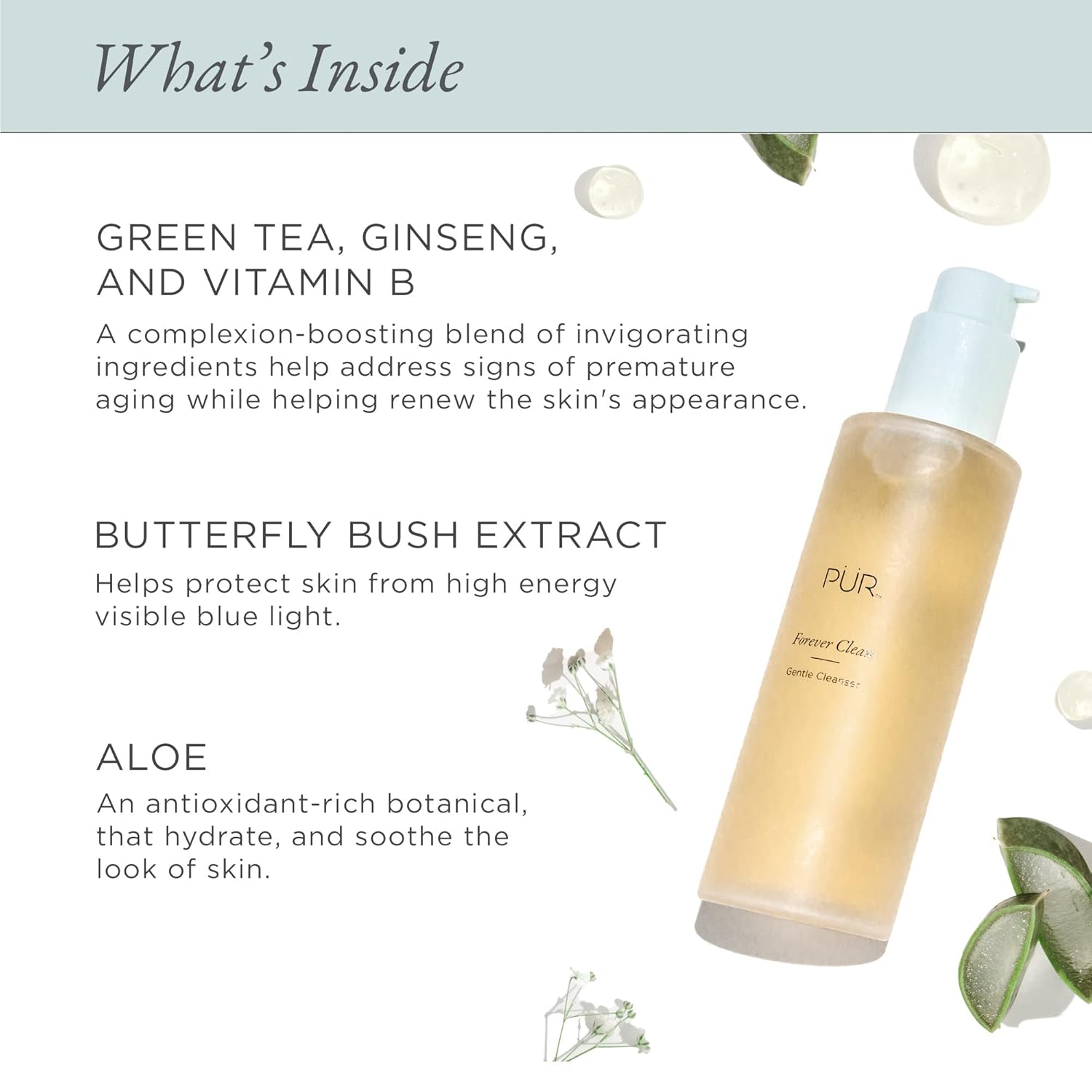 Pür Minerals Forever Clean Gentle Facial Cleanser, Sulfate-Free Makeup Remover, Vegan-Friendly Formula, Green Tea, Aloe Vera : Beauty & Personal Care